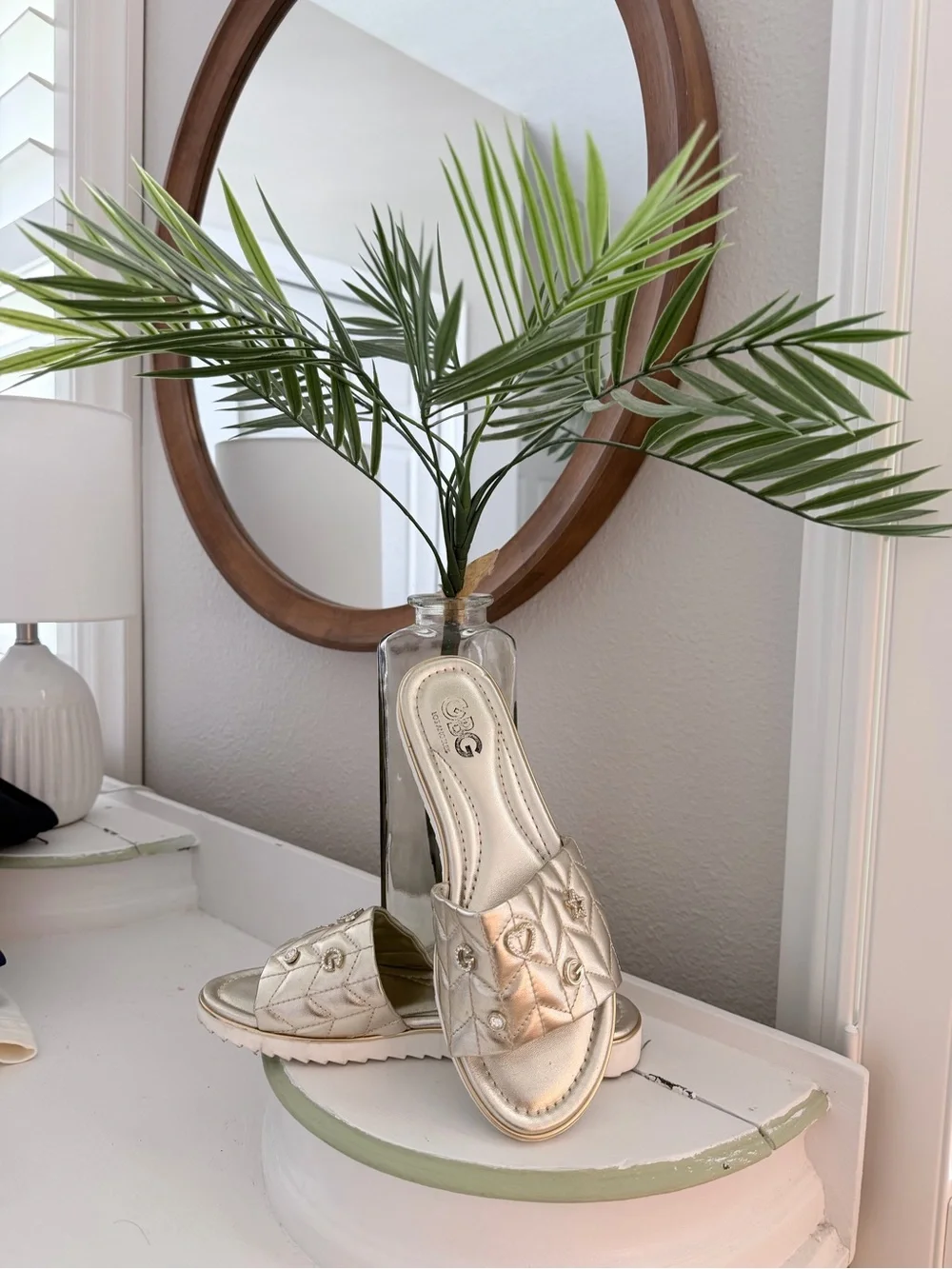 Metallic Gold Quilted Slide Sandals